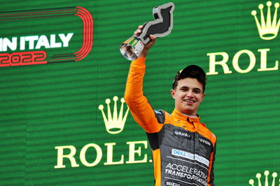 Lando Norris (GBR) McLaren celebrates his third position on the podium. Formula 1 World Championship, Rd 4, Emilia Romagna