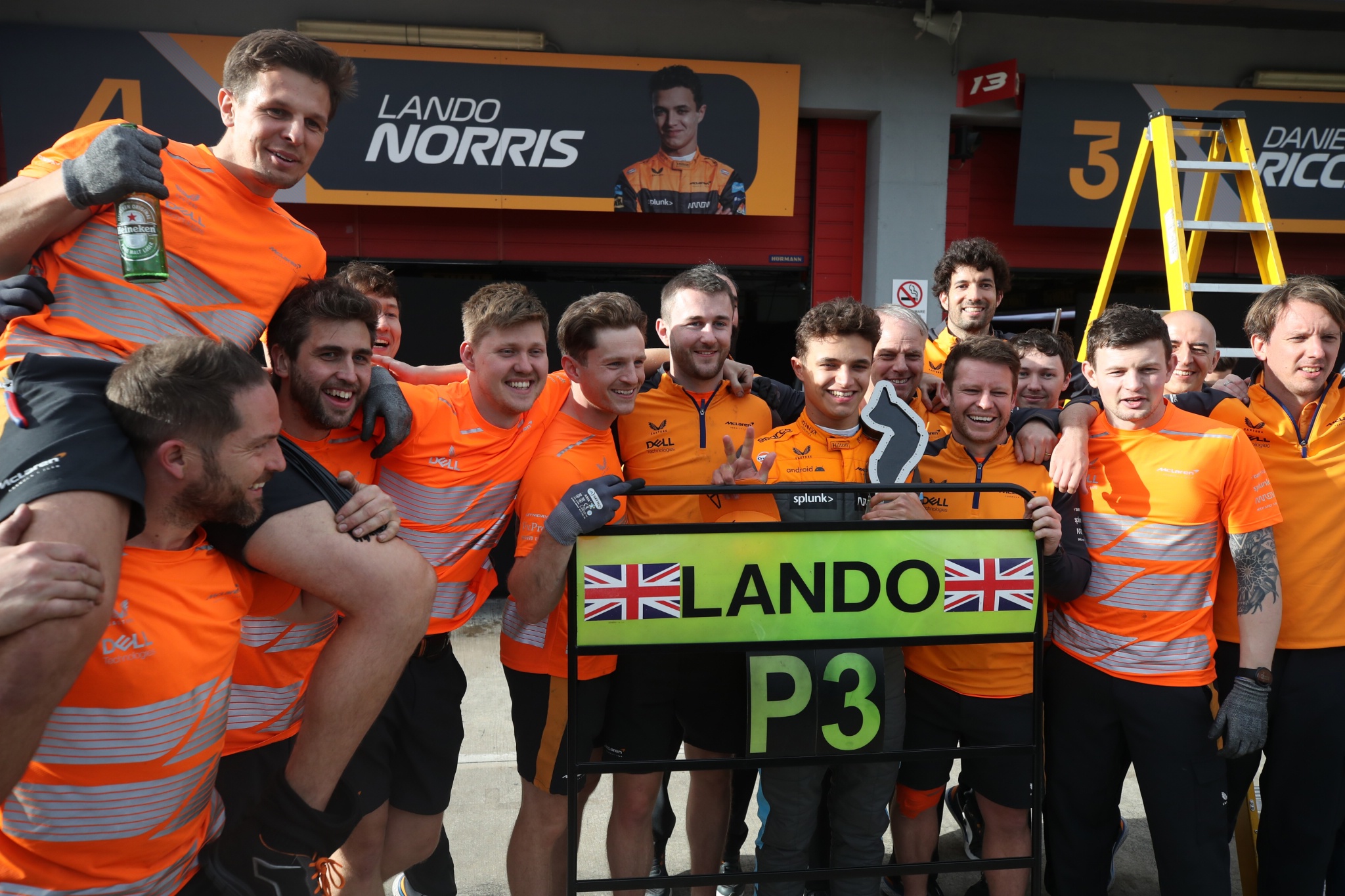 Lando Norris (GBR) McLaren MCL36 celebrates 3rd place with his team. Formula 1 World Championship, Rd 4, Emilia Romagna