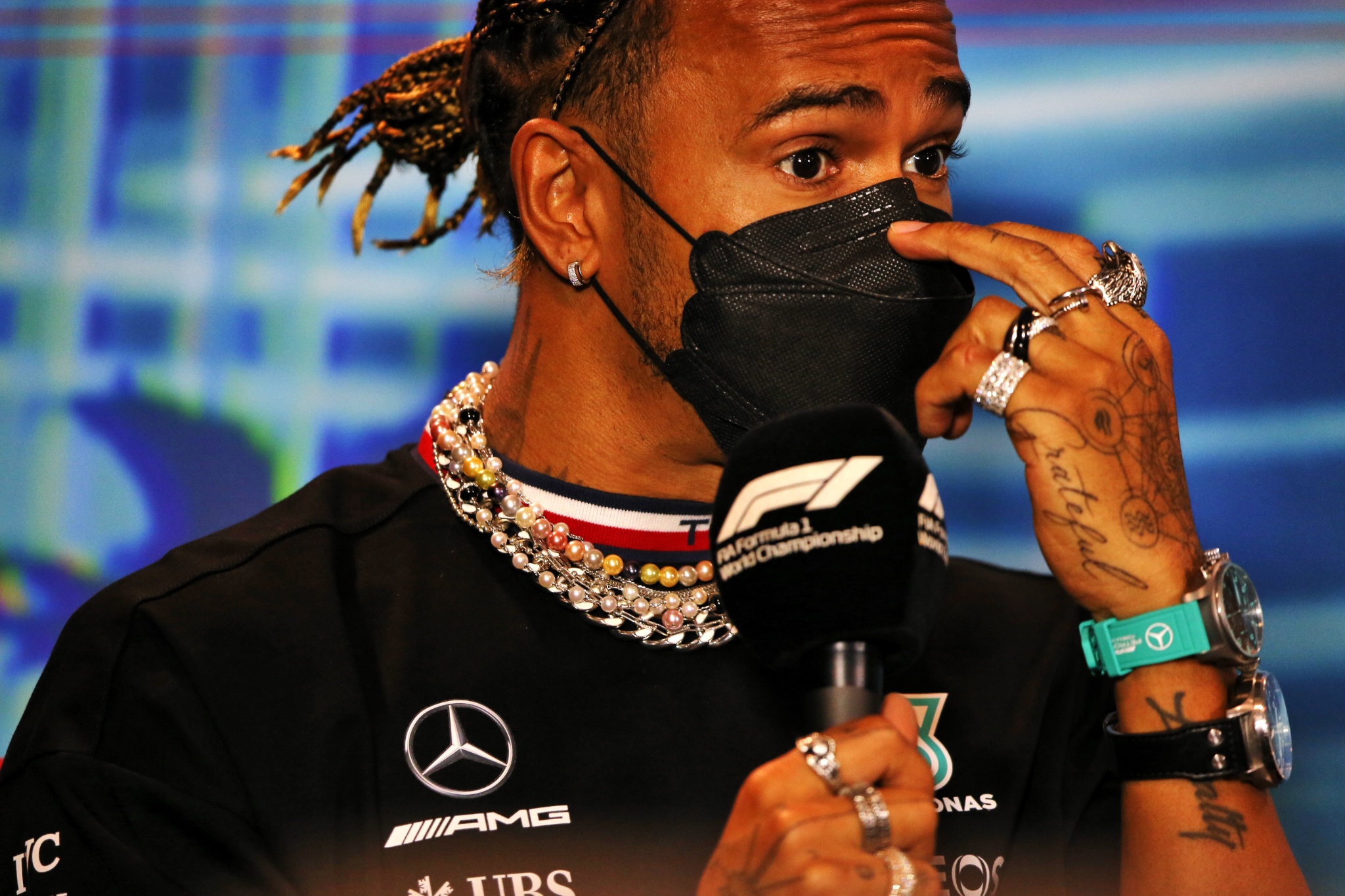 Lewis Hamilton (GBR) ) Mercedes AMG F1 dalam Konferensi Pers FIA. Kejuaraan Dunia Formula 1, Rd 5, Miami Grand Prix,