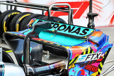 Mercedes AMG F1 W13 rear wing. Formula 1 World Championship, Rd 5, Miami Grand Prix, Miami, Florida, USA, Practice Day.-