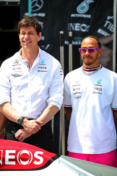 (L to R): Toto Wolff (GER) Mercedes AMG F1 Shareholder and Executive Director with Lewis Hamilton (GBR) Mercedes AMG F1.