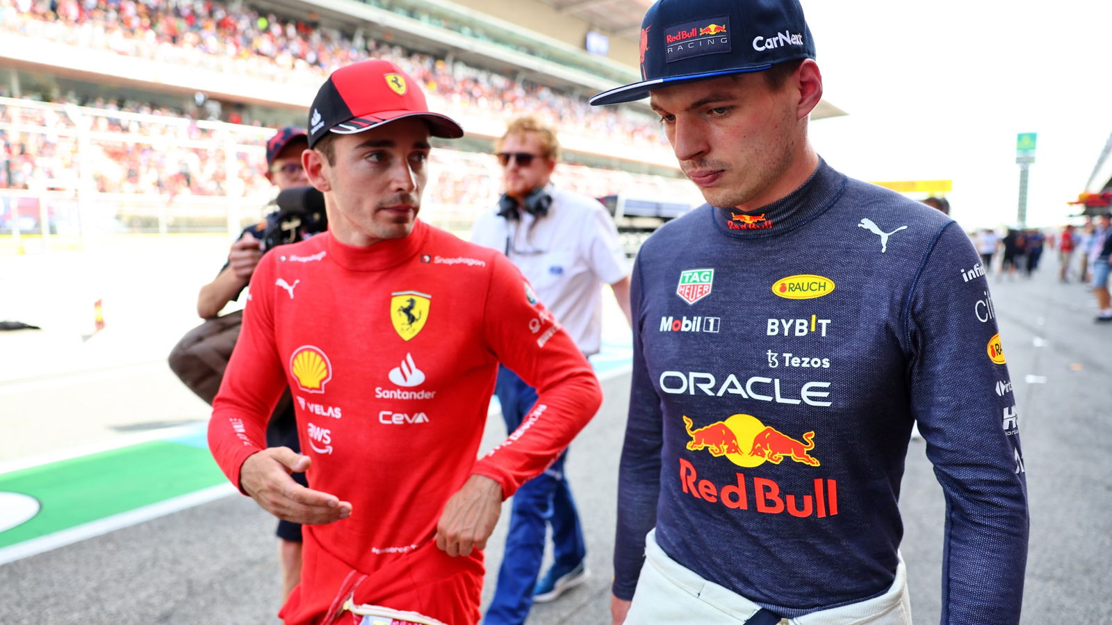 (L to R): Pole sitter Charles Leclerc (MON)