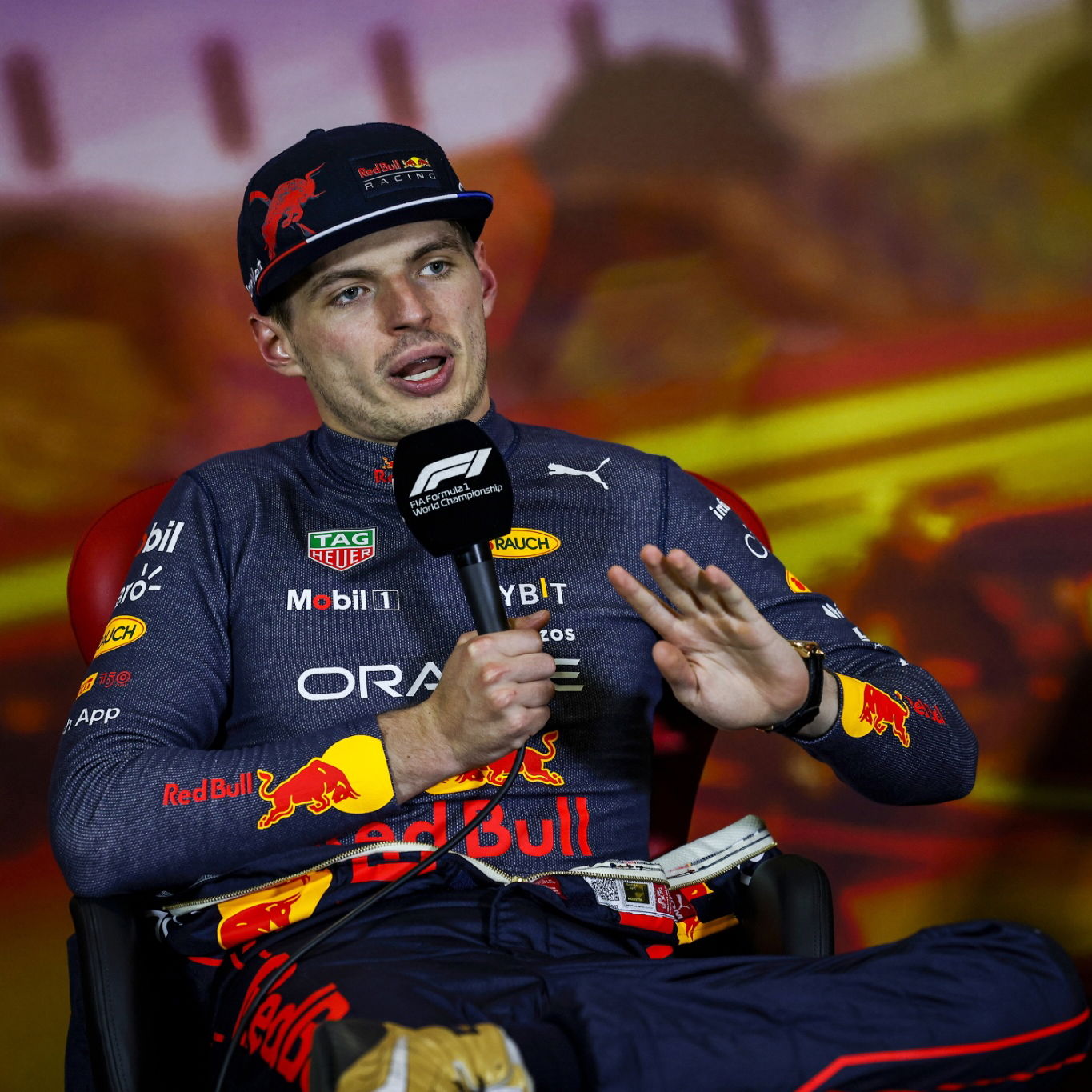 Max Verstappen Red Bull Racing in the post race FIA Press Conference. F1 World Championship