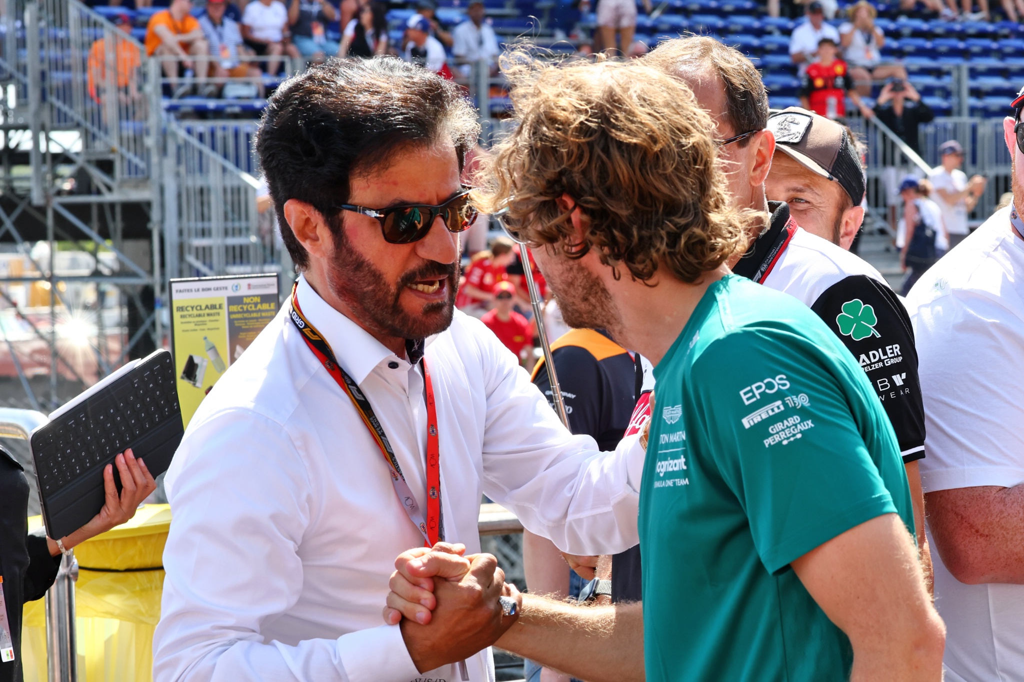 (L to R): Mohammed Bin Sulayem (UAE) FIA President with Sebastian Vettel (GER) Aston Martin F1 Team. Formula 1 World