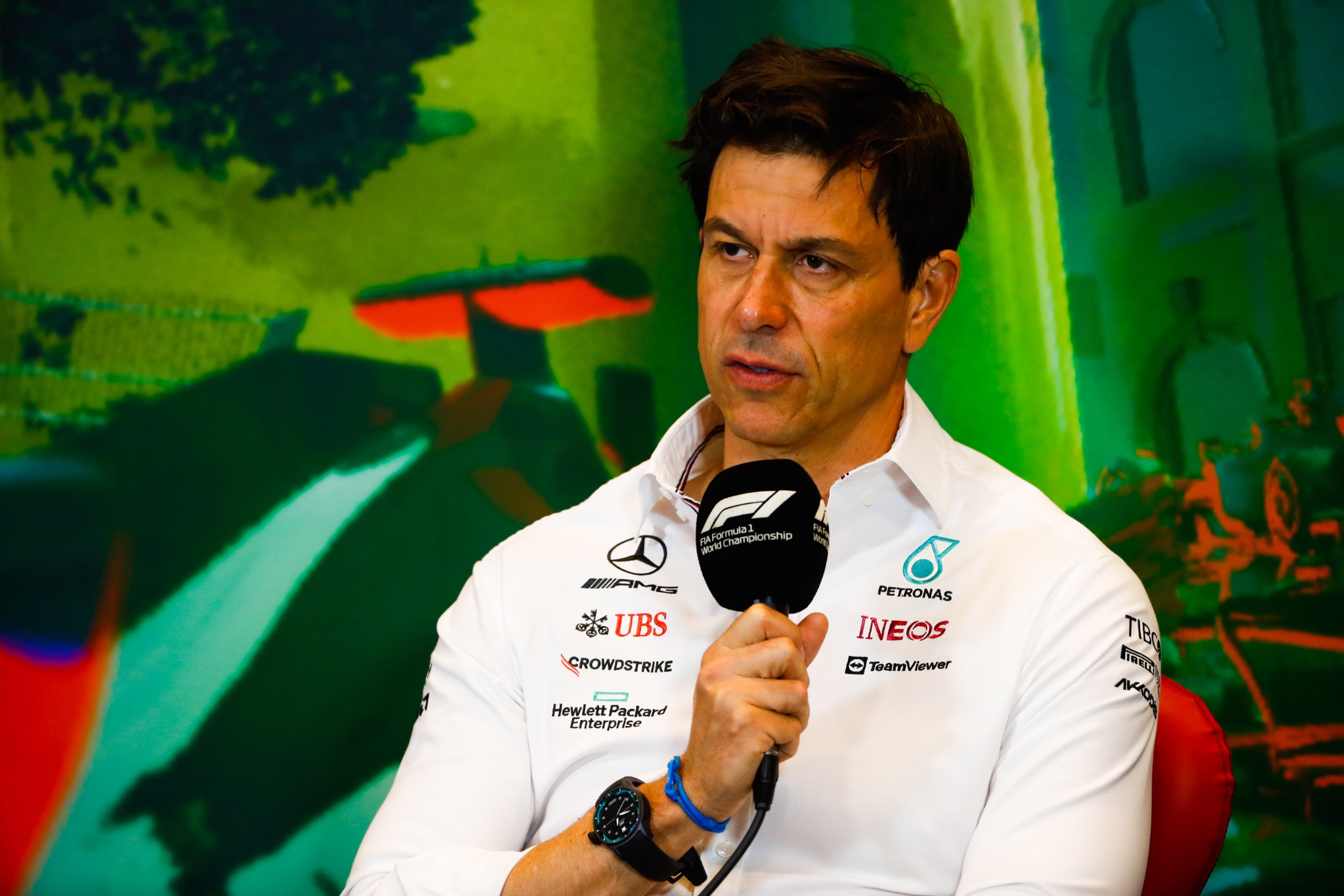 Toto Wolff (GER) Mercedes AMG F1 Shareholder and Executive Director in the FIA Press Conference. Formula 1 World