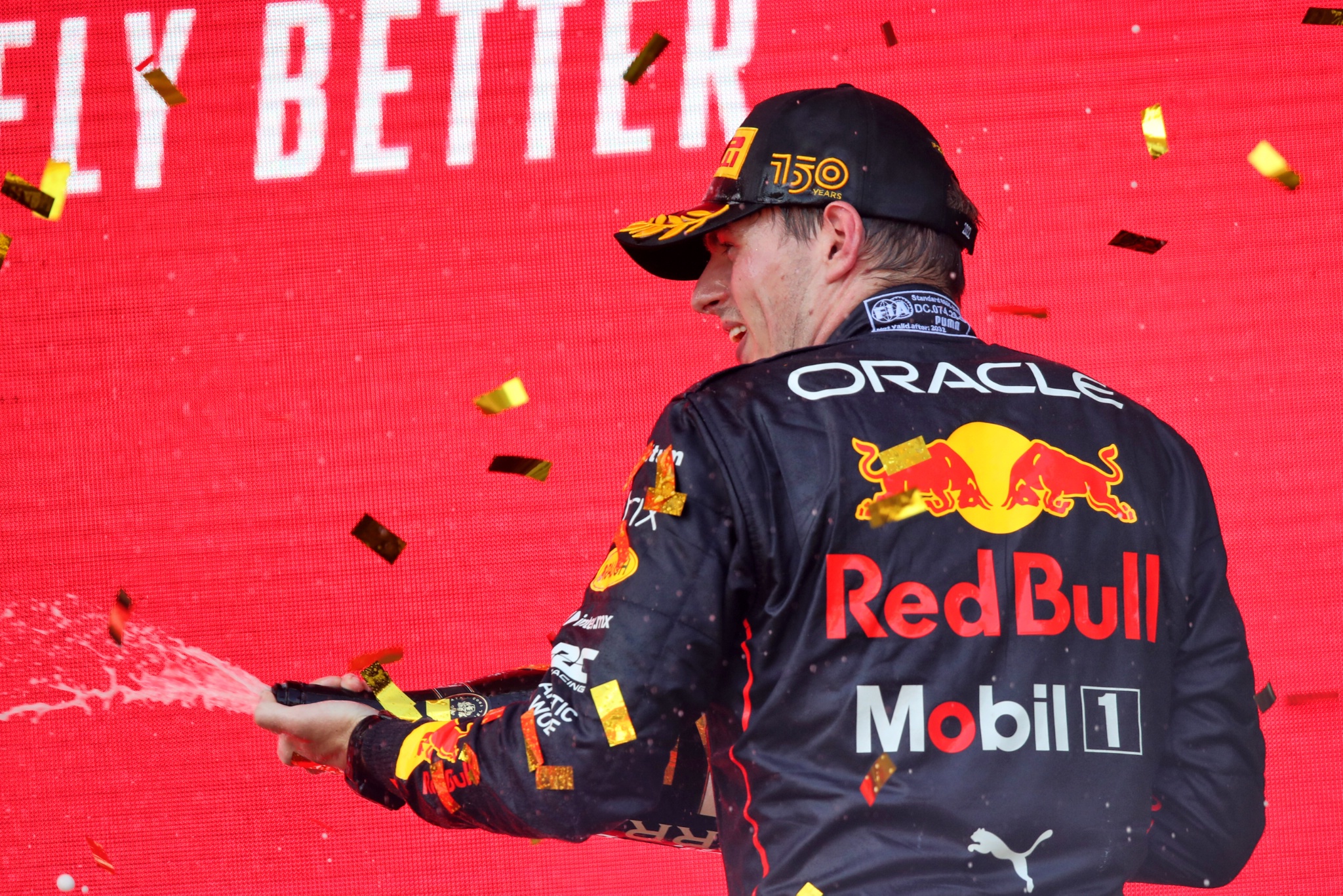 Race winner Max Verstappen (NLD) Red Bull Racing celebrates on the podium. Formula 1 World Championship, Rd 8, Azerbaijan