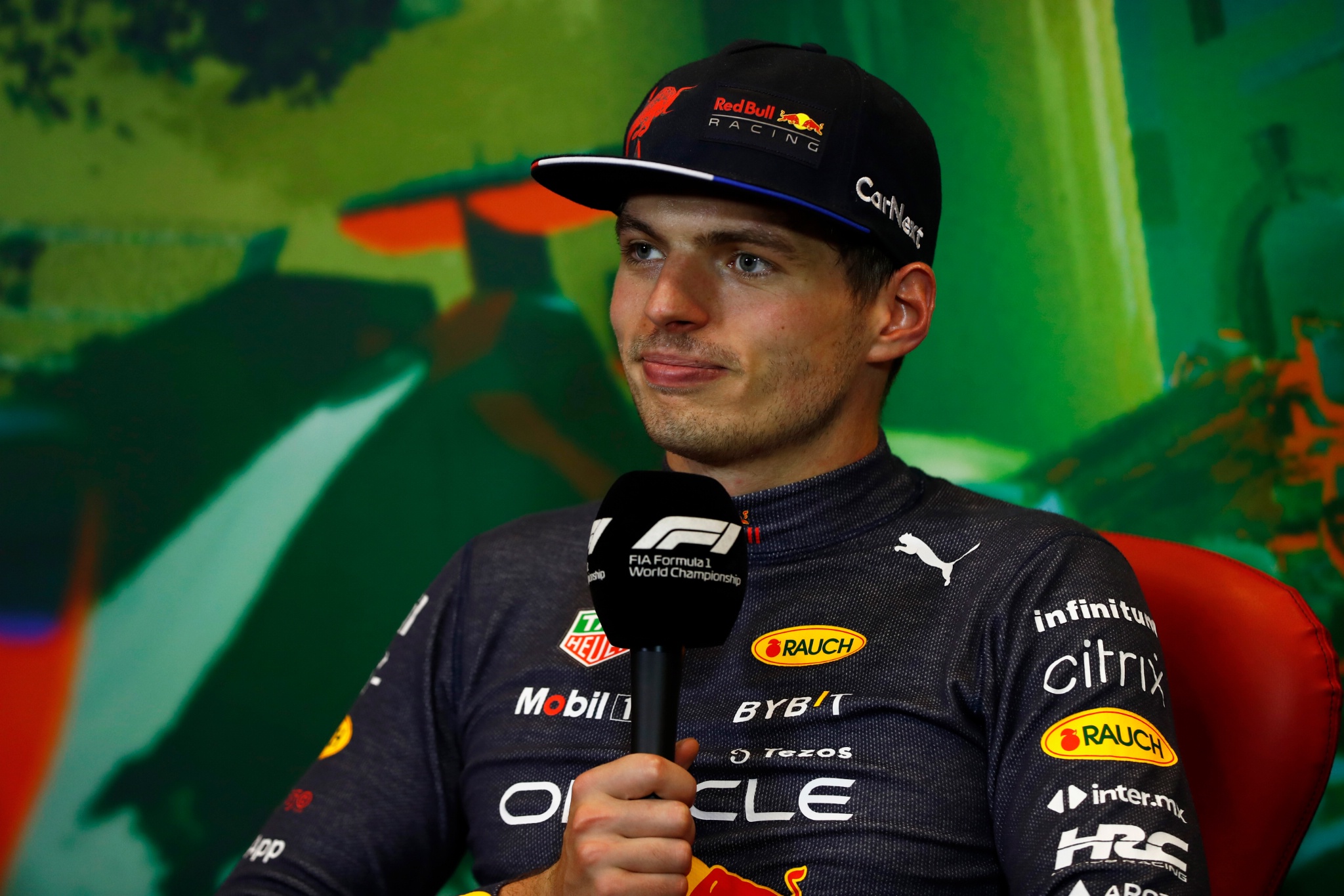 Max Verstappen (NLD) Red Bull Racing in the post race FIA Press Conference. Formula 1 World Championship, Rd 8, Azerbaijan