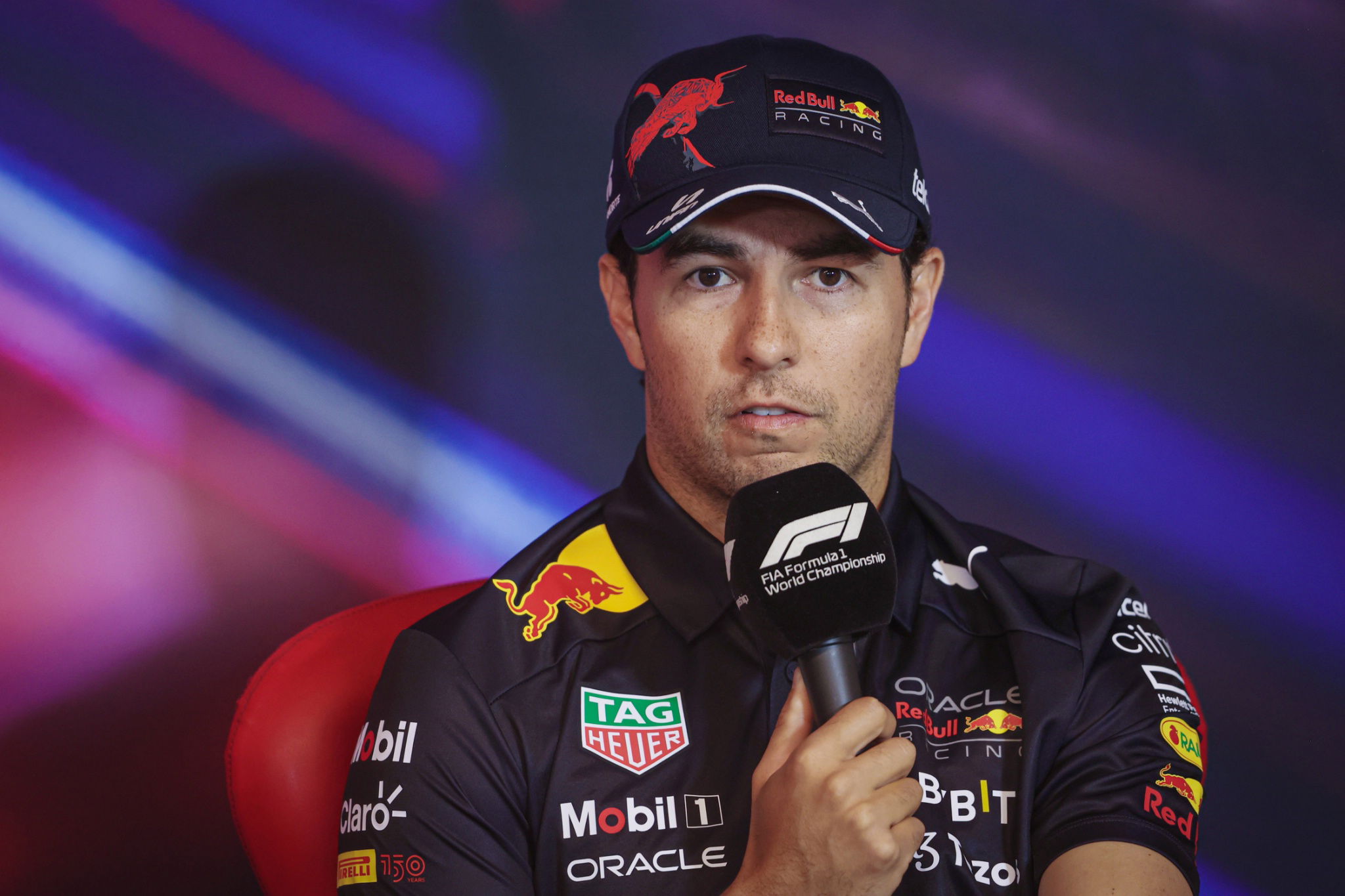 Sergio Perez (MEX) Red Bull Racing in the FIA Press Conference. Formula 1 World Championship, Rd 9, Canadian Grand Prix,