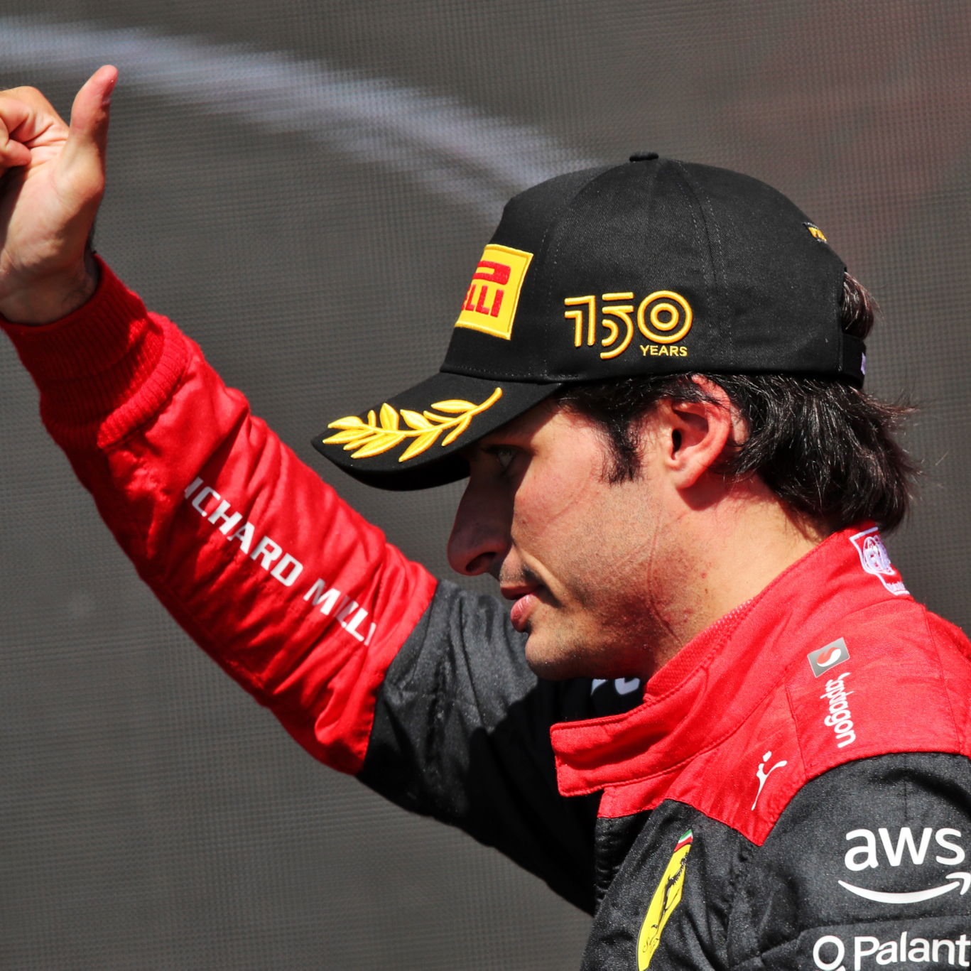 Carlos Sainz Jr (ESP) Ferrari celebrates his second position on the podium. Formula 1 World Championship, Rd 9, Canadian