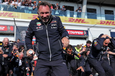 Race winner Max Verstappen (NLD) Red Bull Racing celebrates with Christian Horner (GBR) Red Bull Racing Team Principal and