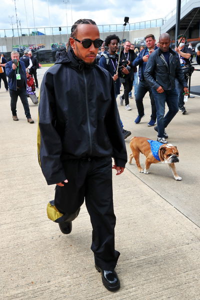 Lewis Hamilton (GBR) Mercedes AMG F1 with Roscoe (GBR) Dog. Formula 1 World Championship, Rd 10, British Grand Prix,