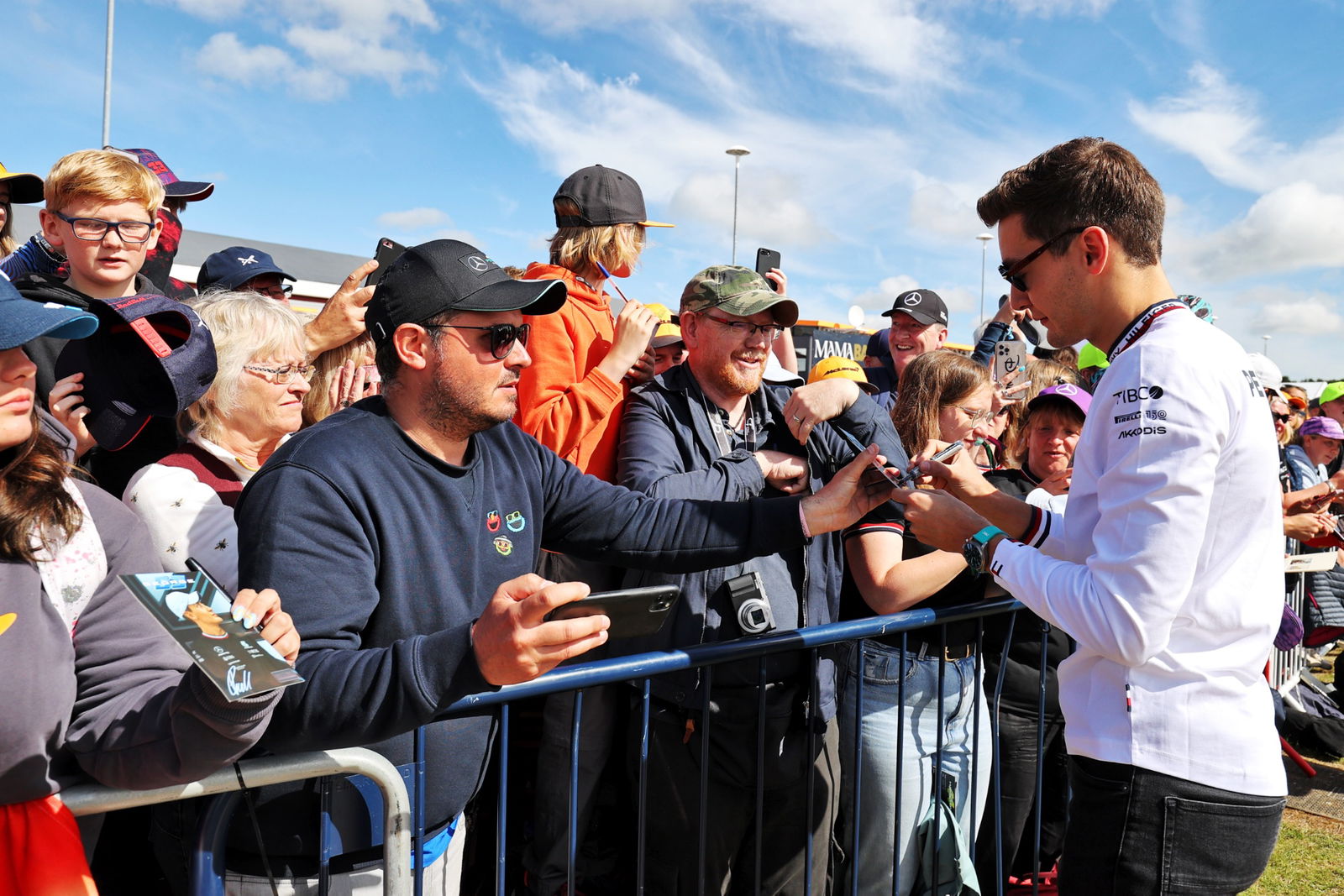 George Russell (GBR) Mercedes AMG F1 with fans. Formula 1 World Championship, Rd 10, British Grand Prix, Silverstone,