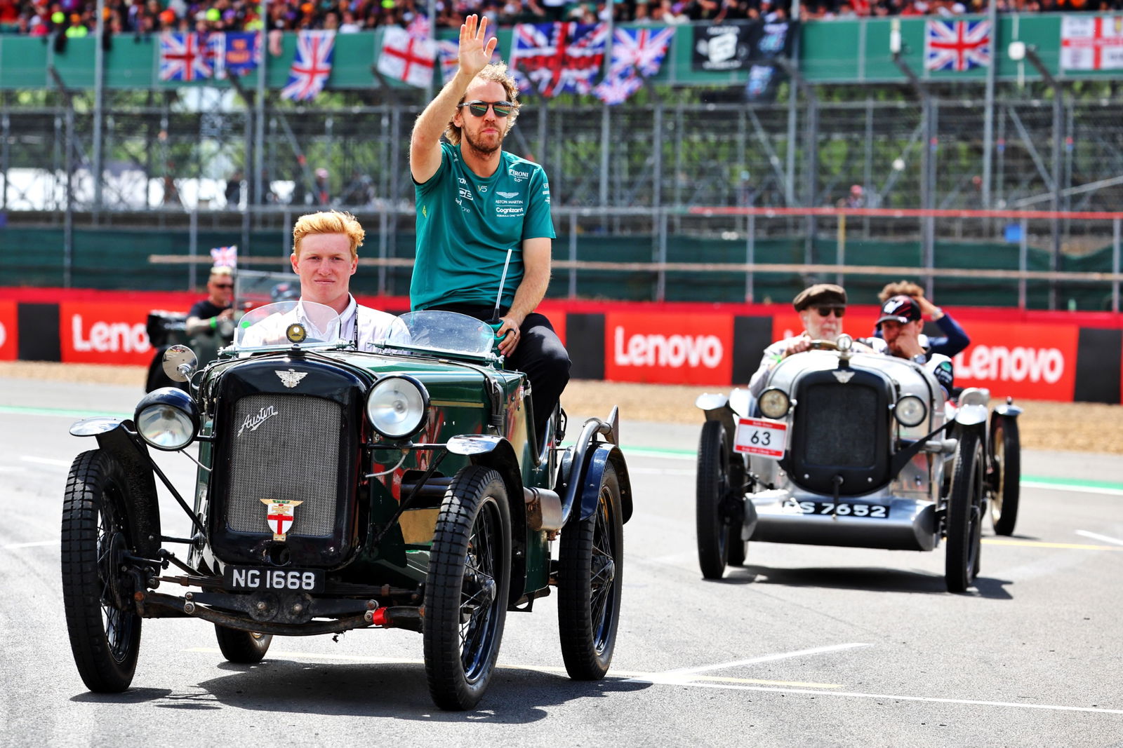 Sebastian Vettel (GER) Aston Martin F1 Team on the drivers parade. Formula 1 World Championship, Rd 10, British Grand