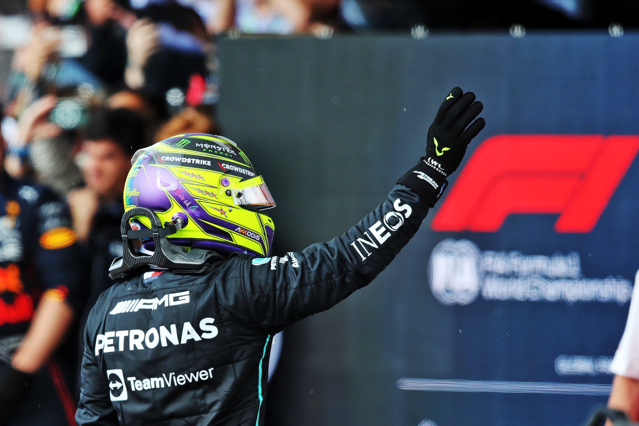 Lewis Hamilton (GBR) Mercedes AMG F1 celebrates his third position in parc ferme. Formula 1 World Championship, Rd 10,