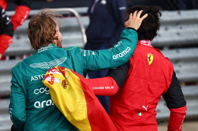 Sebastian Vettel (GER) Aston Martin F1 Team AMR22 and 1st place Carlos Sainz Jr (ESP) Ferrari F1-75. Formula 1 World