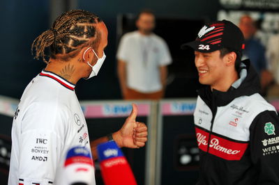 (L to R): Lewis Hamilton (GBR) Mercedes AMG F1 with Guanyu Zhou (CHN) Alfa Romeo F1 Team. Formula 1 World Championship, Rd