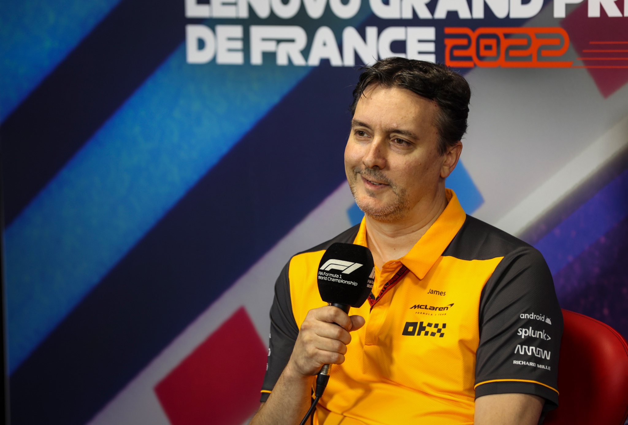 James Key (GBR ) Direktur Teknis McLaren dalam Konferensi Pers FIA. Kejuaraan Dunia Formula 1, Rd 12, French Grand