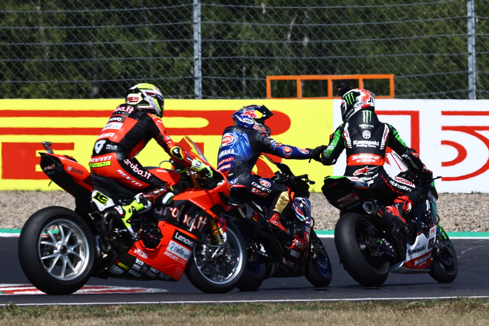 Toprak Razgatlioglu, Jonathan Rea and Alvaro Bautista, Czech WorldSBK Superpole race, 31 July