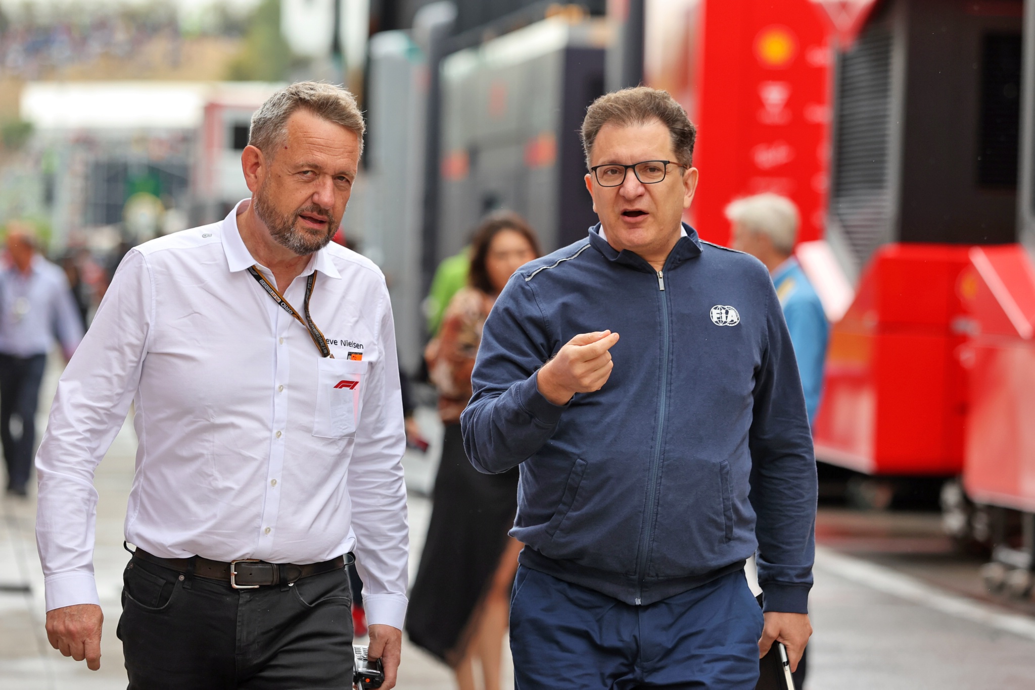 (L to R): Steve Nielsen (GBR) FOM Sporting Director with Nicholas Tombazis (GRE) FIA Head of Single-Seater Technical