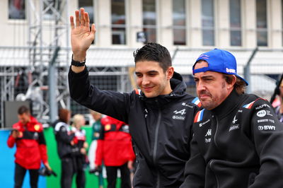 (L to R): Esteban Ocon (FRA) Alpine F1 Team and team mate Fernando Alonso (ESP) Alpine F1 Team on the drivers parade.