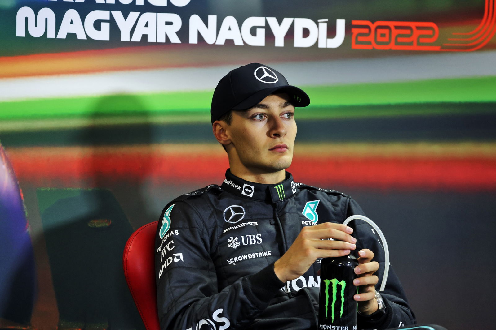 George Russell (GBR) Mercedes AMG F1 in the post race FIA Press Conference. Formula 1 World Championship, Rd 13, Hungarian