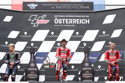 Francesco Bagnaia, Fabio Quartararo, Jack Miller podium, MotoGP race, Austrian MotoGP, 21 August