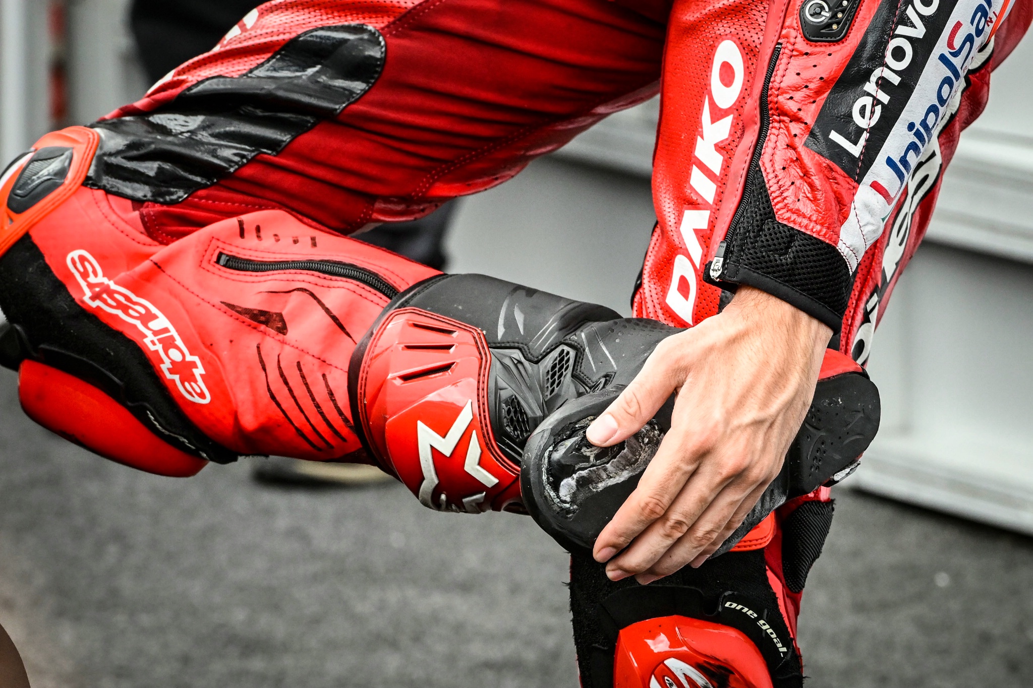 Francesco Bagnaia, worn boot, MotoGP race, Austrian MotoGP 21 August