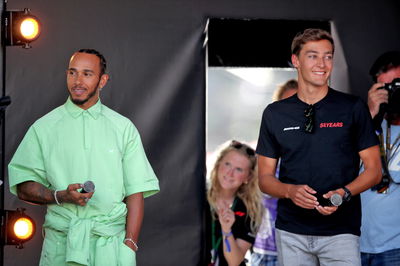 (L to R): Lewis Hamilton (GBR) Mercedes AMG F1 and George Russell (GBR) Mercedes AMG F1. Formula 1 World Championship, Rd