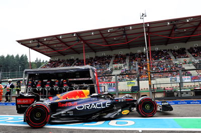 Max Verstappen (NLD) Red Bull Racing RB18 leaves the pits. Formula 1 World Championship, Rd 14, Belgian Grand Prix, Spa