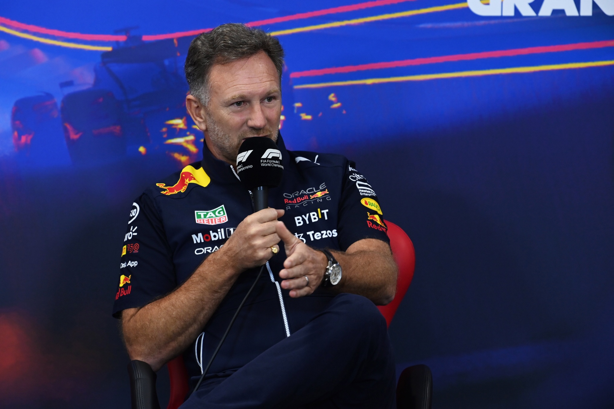 Christian Horner (GBR) Red Bull Racing Team Principal in the FIA Press Conference. Formula 1 World Championship, Rd 14,