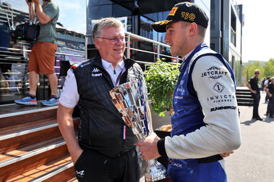 (L to R): Otmar Szafnauer (USA) Alpine F1 Team, Team Principal with Jack Doohan (AUS) Virtuosi Racing - F2 race winner.