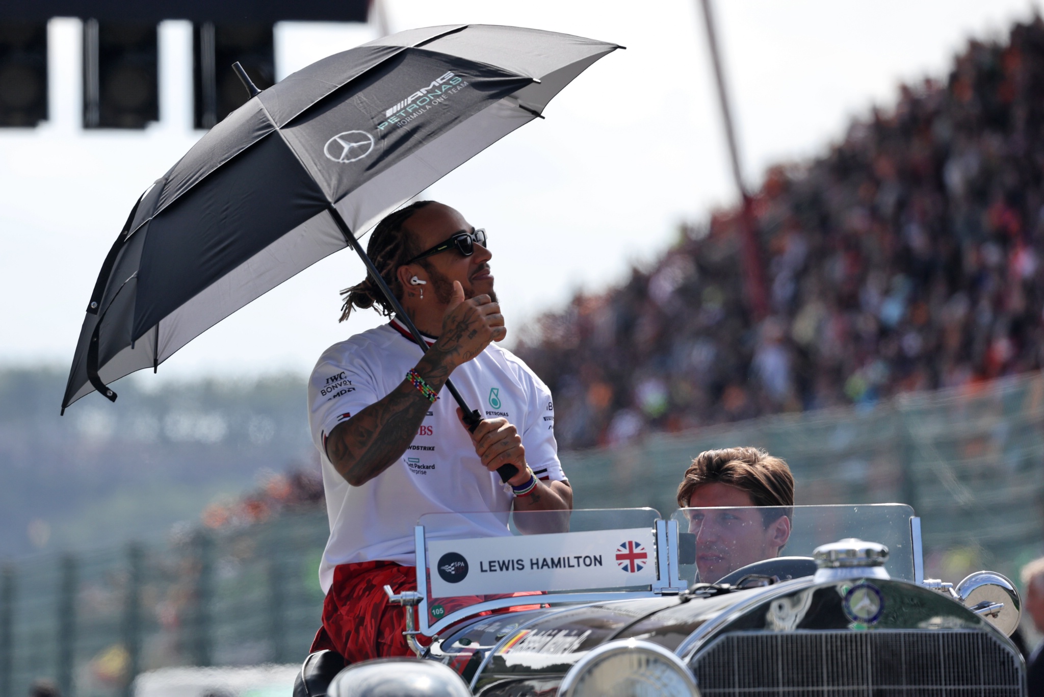 Lewis Hamilton (GBR) Mercedes AMG F1 on the drivers parade. Formula 1 World Championship, Rd 14, Belgian Grand Prix, Spa