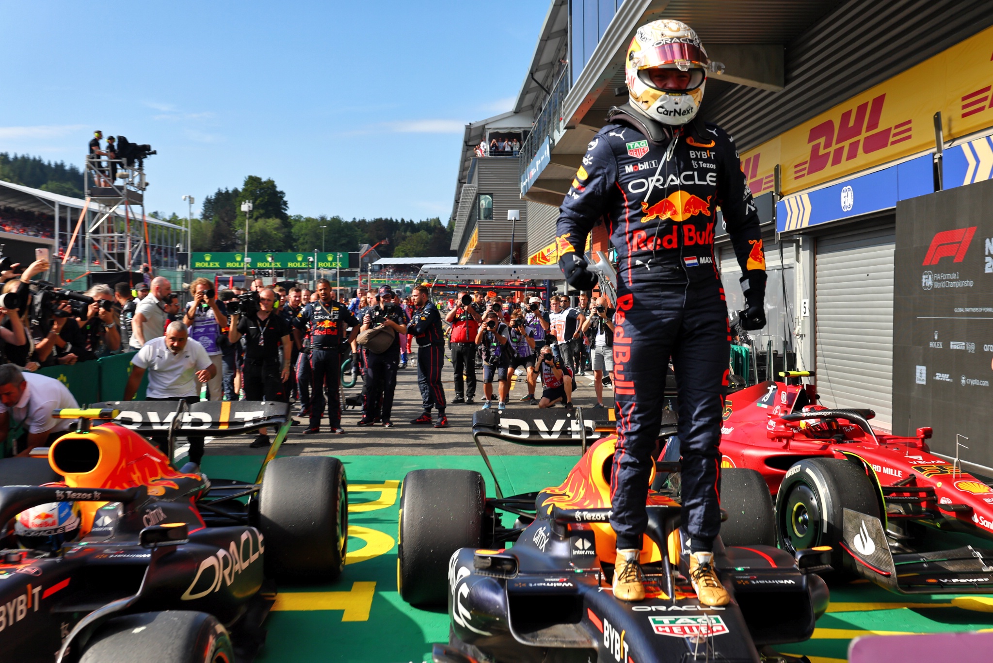 Race winner Max Verstappen (NLD) Red Bull Racing celebrates in parc ferme. Formula 1 World Championship, Rd 14, Belgian