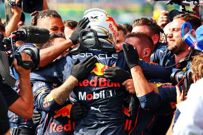 Race winner Max Verstappen (NLD) Red Bull Racing celebrates in parc ferme. Formula 1 World Championship, Rd 14, Belgian