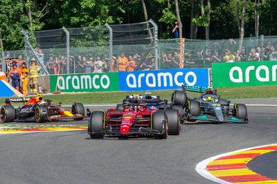 Lewis Hamilton (GBR) Mercedes AMG F1 W13 crashes with Fernando Alonso (ESP) Alpine F1 Team A522 at the start of the race.