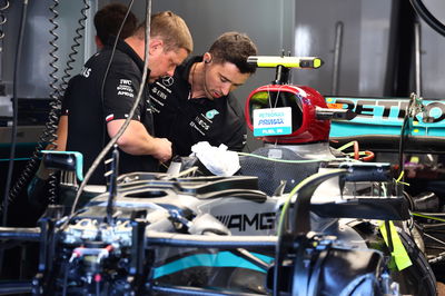 Mercedes AMG F1 W13 being built in the pit garage. Formula 1 World Championship, Rd 14, Dutch Grand Prix, Zandvoort,