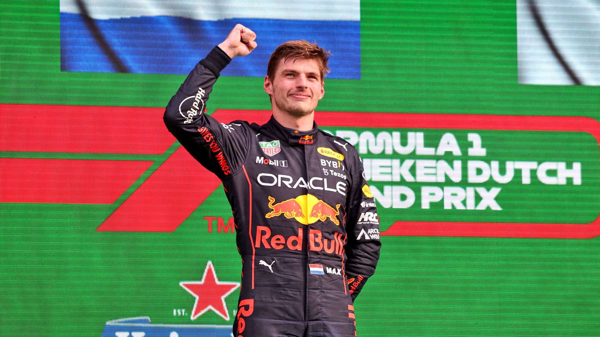 Race winner Max Verstappen (NLD) Red Bull Racing celebrates on the podium. Formula 1 World Championship, Rd 14, Dutch