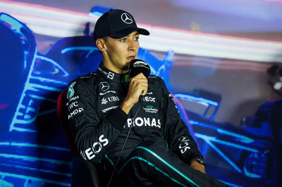 George Russell (GBR) Mercedes AMG F1 dalam konferensi pers pasca balapan FIA. Kejuaraan Dunia Formula 1, Rd 14, Belanda