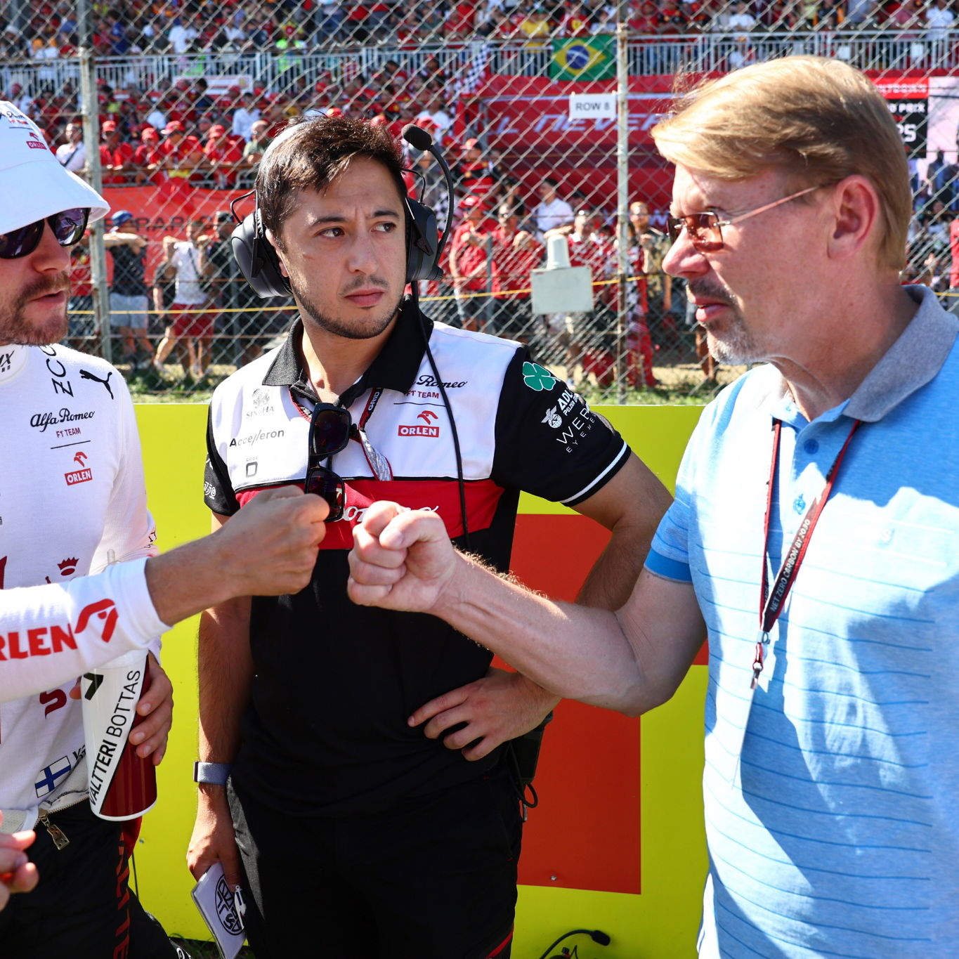 Valtteri Bottas (FIN) Alfa Romeo F1 Team C42 with Mika Hakkinen (FIN). Formula 1 World Championship, Rd 16, Italian Grand