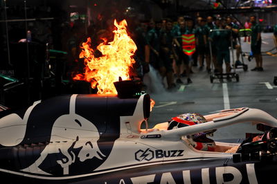 Pierre Gasly (FRA) AlphaTauri AT03 catches fire in the second practice session in the pits. Formula 1 World Championship,