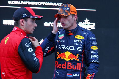 (L to R): Charles Leclerc (MON) Ferrari with race winner Max Verstappen (NLD) Red Bull Racing in parc ferme. Formula 1