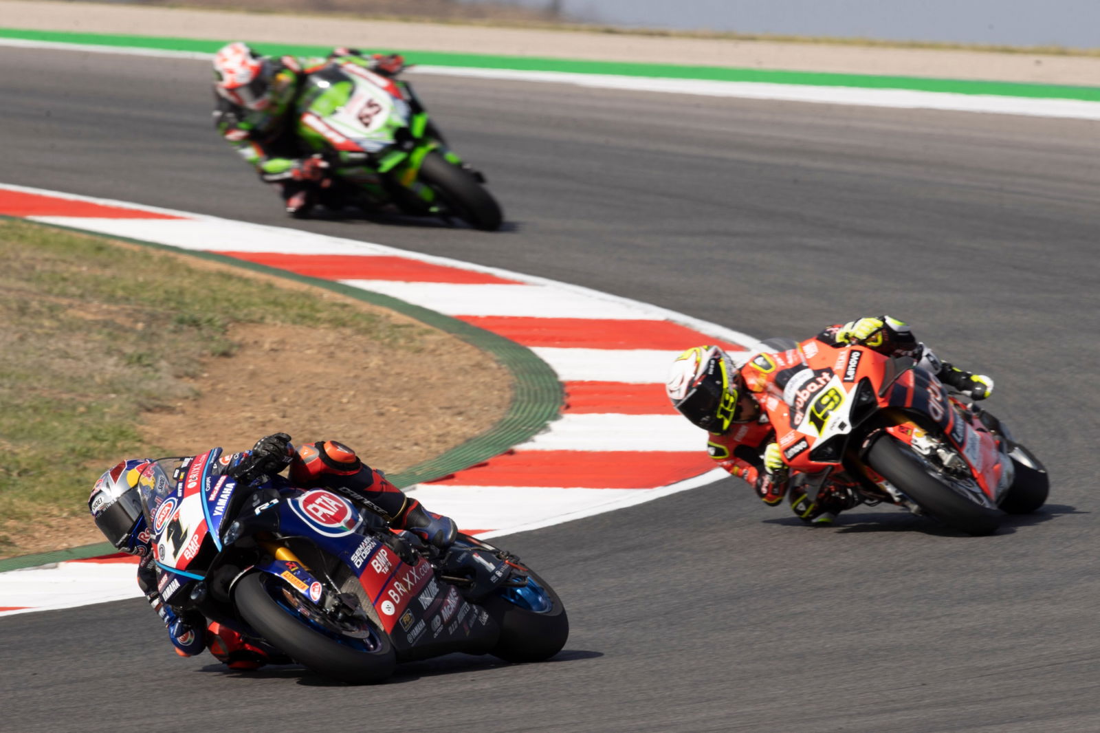 Toprak Razgatlioglu, Alvaro Bautista and Jonathan Rea, WorldSBK superpole race, 9 October
