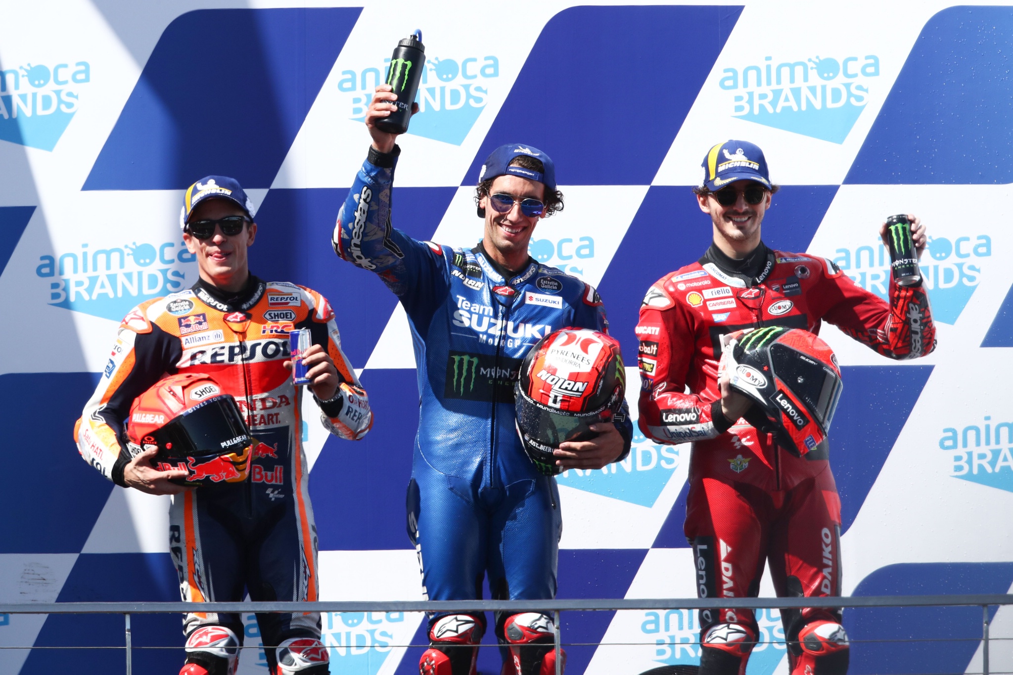 Alex Rins, Marc Marquez, Francesco Bagnaia podium, MotoGP race, Australian MotoGP, 16 October