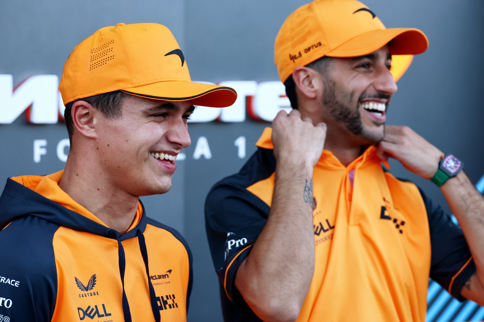 (L to R): Lando Norris (GBR) McLaren and team mate Daniel Ricciardo (AUS) McLaren. Formula 1 World Championship, Rd 19,