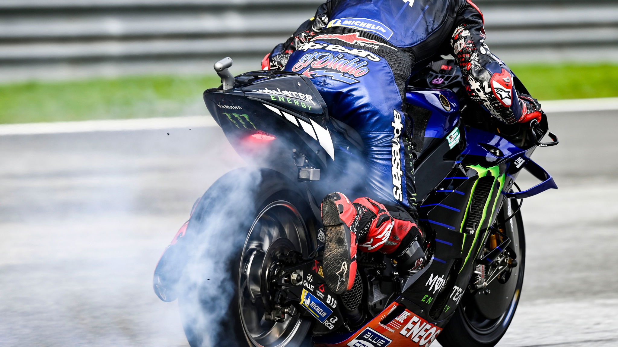 Fabio Quartararo bike tyres spinning, MotoGP, Malaysian MotoGP, 21 October