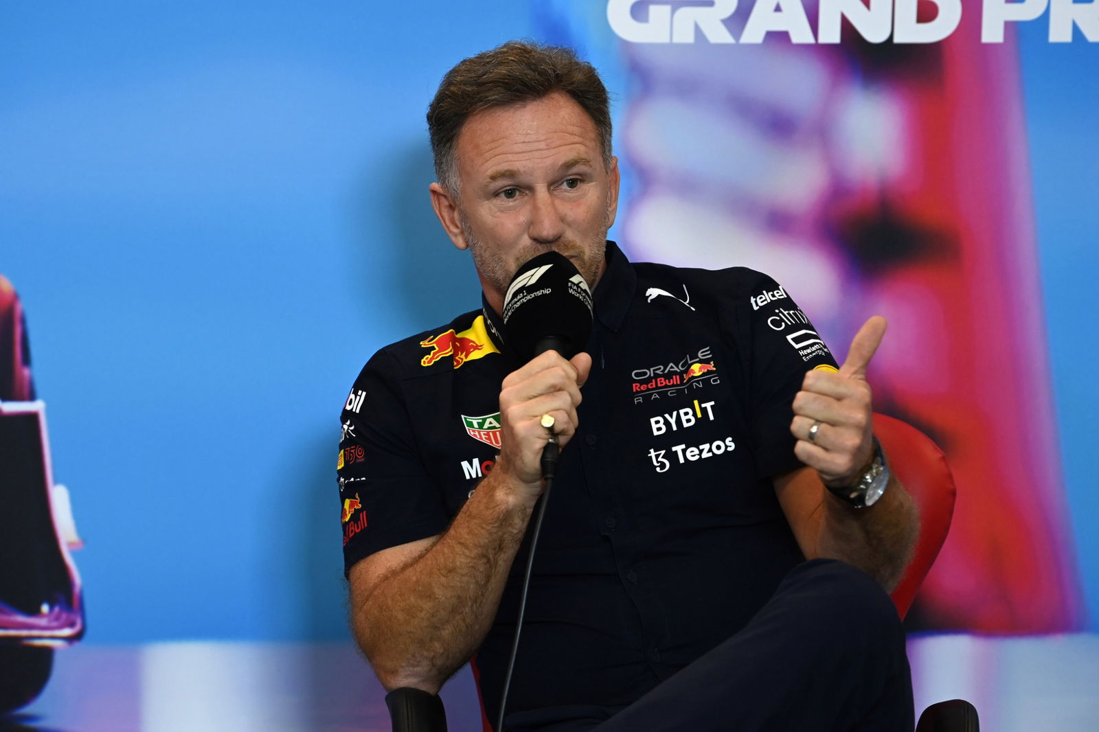 Christian Horner (GBR) Red Bull Racing Team Principal in the FIA Press Conference. Formula 1 World Championship, Rd 19,