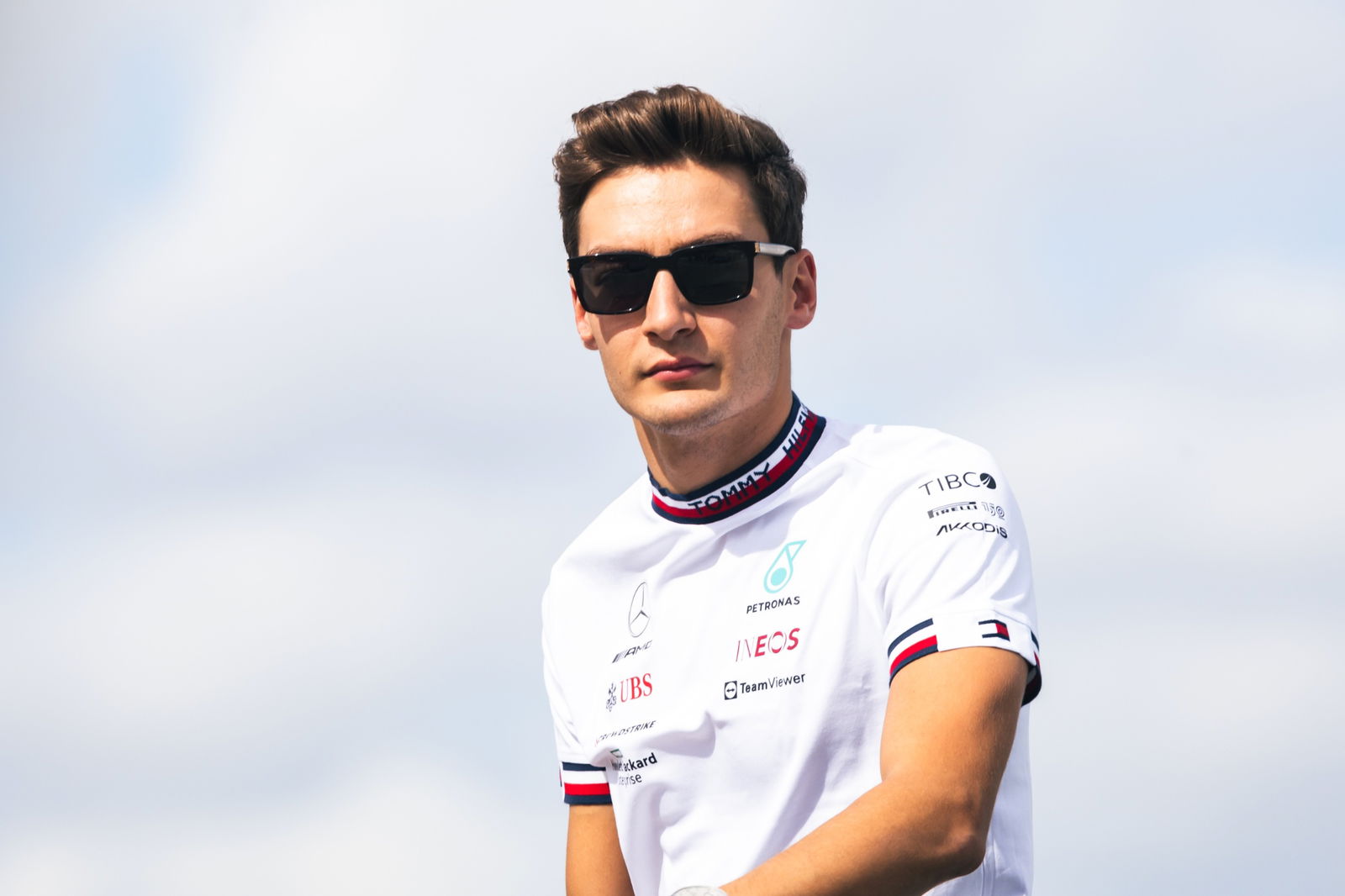 George Russell (GBR) ) Mercedes AMG F1 di parade pembalap. Kejuaraan Dunia Formula 1, Rd 19, Grand Prix Amerika Serikat,