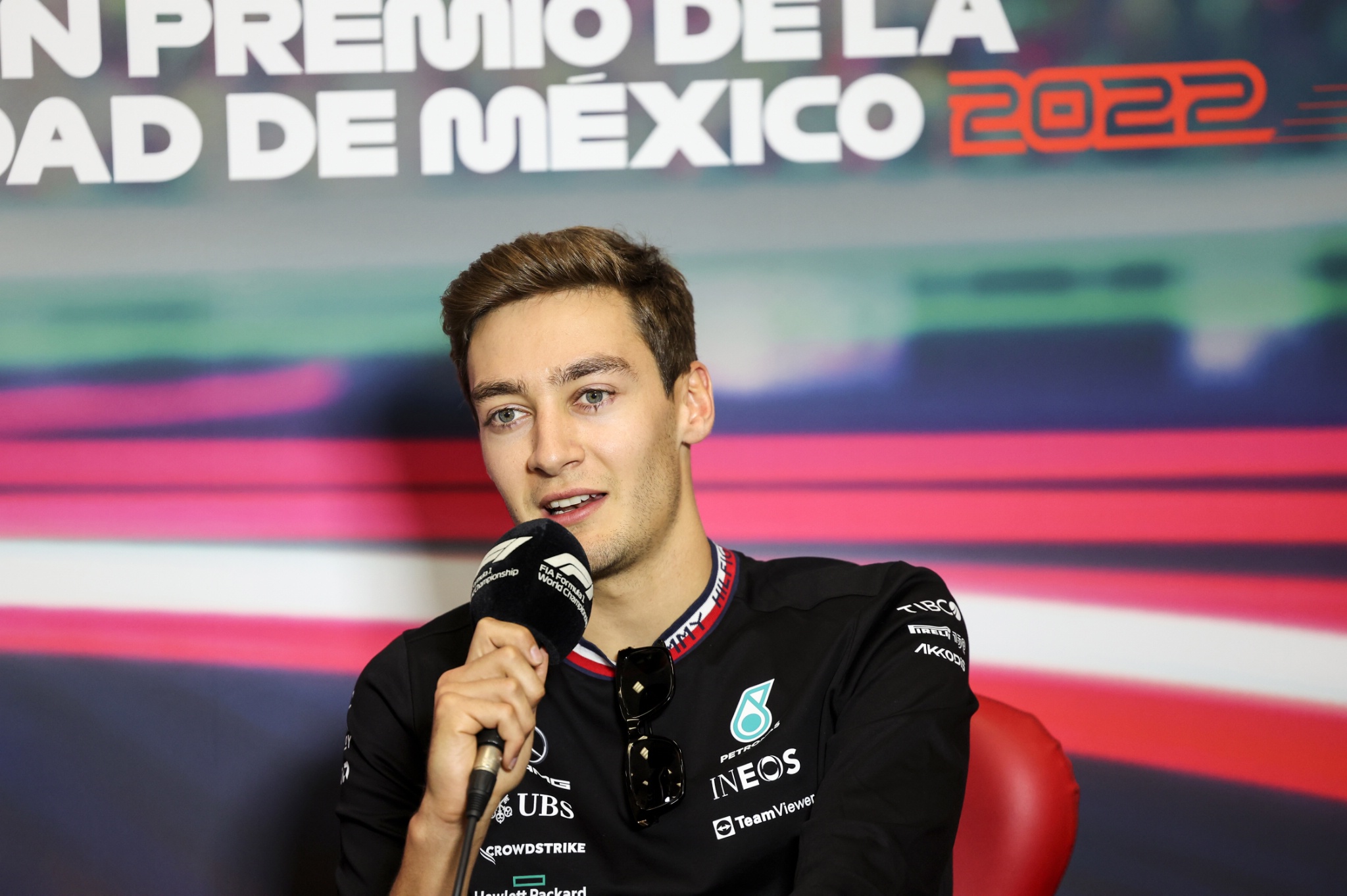 George Russell (GBR) Mercedes AMG F1 in the FIA Press Conference. Formula 1 World Championship, Rd 20, Mexican Grand Prix,