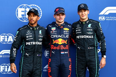 Pole position for Max Verstappen (NLD) Red Bull Racing 2nd for George Russell (GBR) Mercedes AMG F1 and 3rd Lewis Hamilton