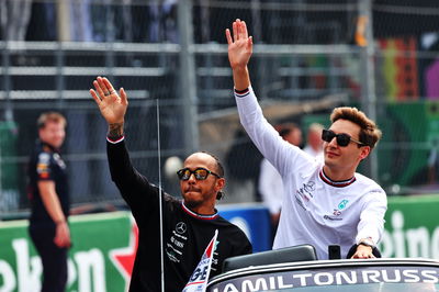 (L to R): Lewis Hamilton (GBR) Mercedes AMG F1 and George Russell (GBR) Mercedes AMG F1 on the drivers parade. Formula 1